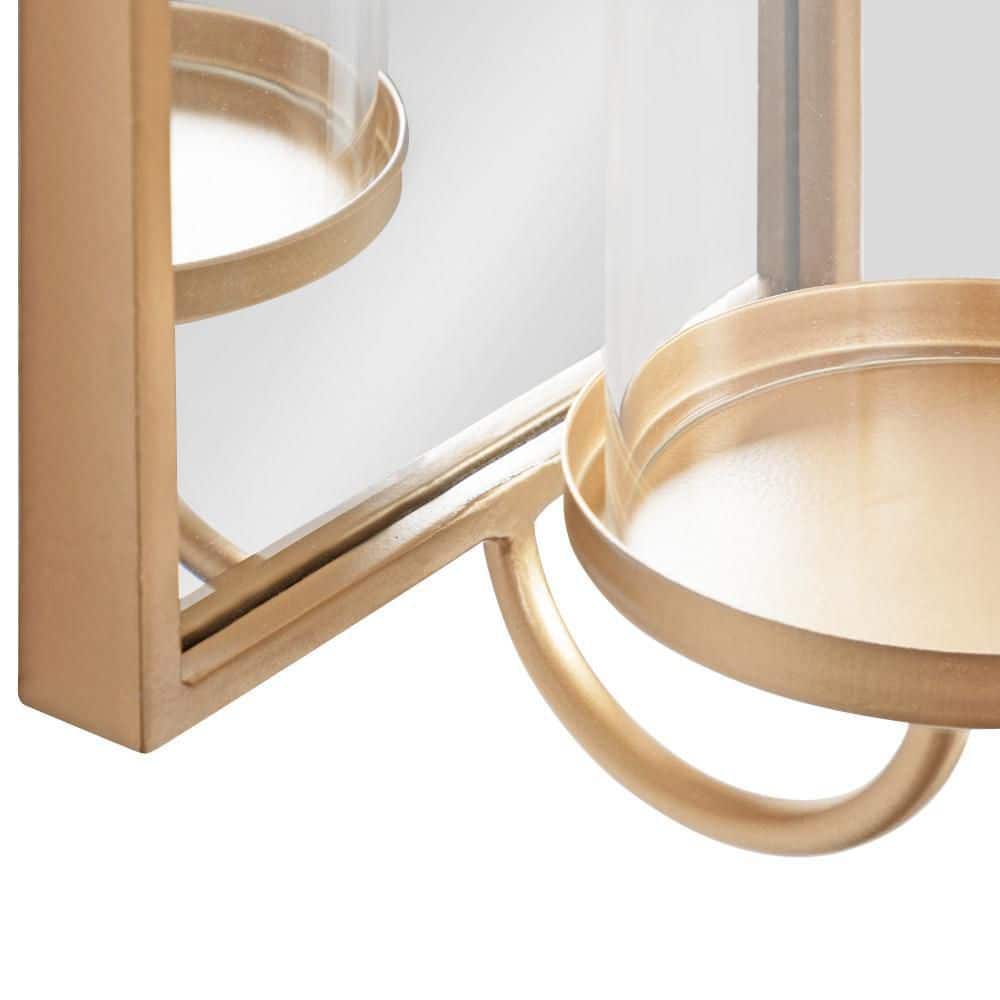 Elegant Gold Arched Mirror Wall Sconce with Candle Holder, 6x5x16