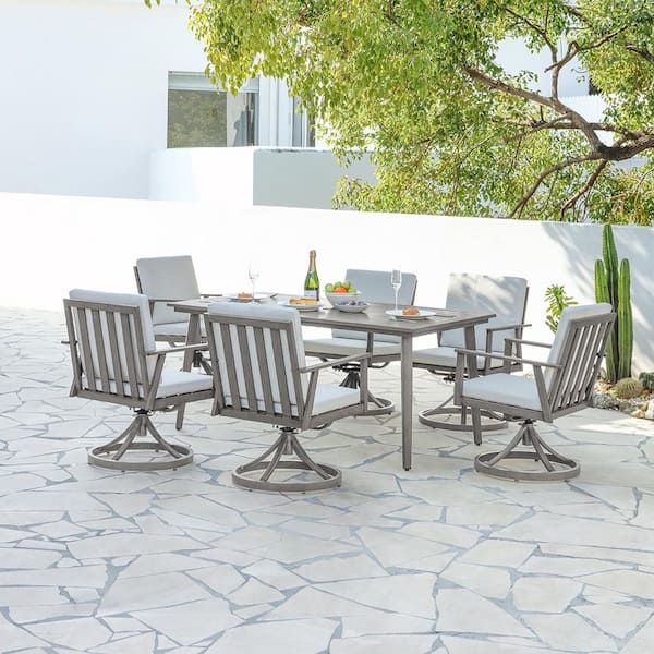 Swivel Chairs (Set of 2) Aluminum Outdoor Dining Chairs with White