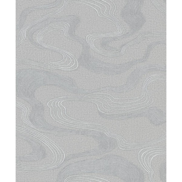 Unbranded Kumano Collection Silver Abstract Flow Design Pearlescent Finish Non-pasted Vinyl on Non-woven Wallpaper Sample