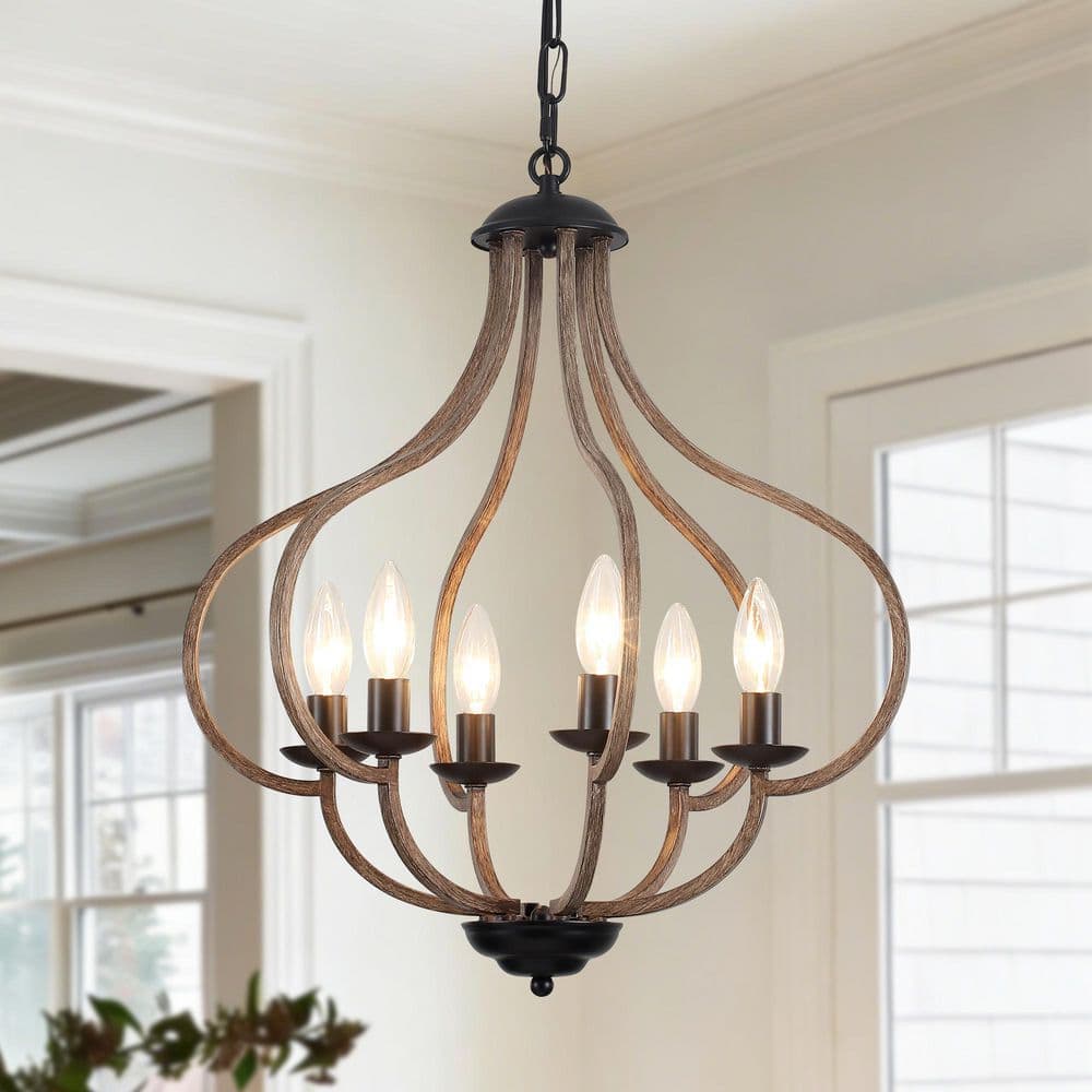 ZJVAIVE 6-Light 18.11 in. Black Farmhouse Classic Cage Chandelier