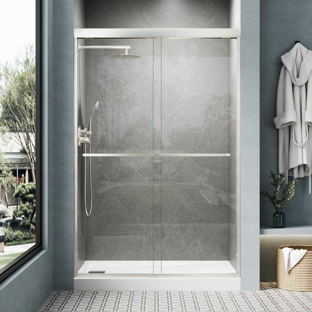 44-48 in. W x 72 in. H Double Sliding Frame Shower Door in Brushed Nickel with 1/4 in. Clear Tempered Glass price history on PriceWatchPro
