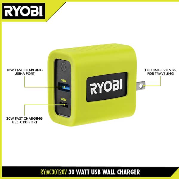 RYOBI - 30 Watt USB Wall Charger