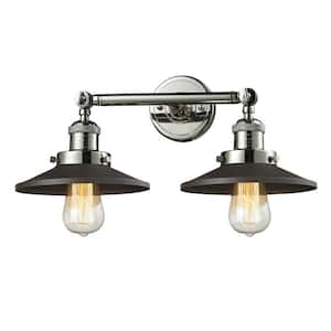 Railroad 18 in. 2-Light Polished Nickel Vanity Light with Matte Black Metal Shade