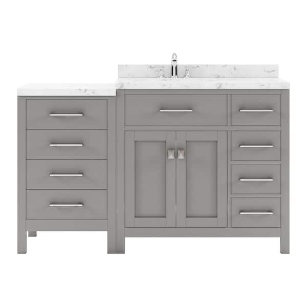 Virtu USA Caroline Parkway 57 in. W x 22 in. D x 35 in. H Single Sink Bath Vanity in Gray with Quartz Top