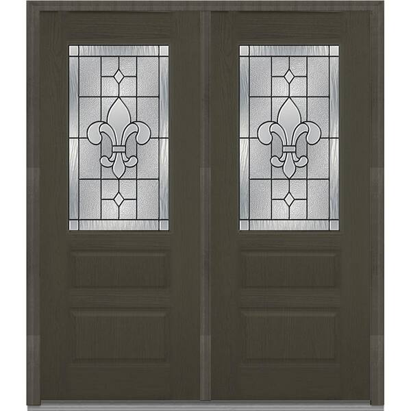 MMI Door 72 in. x 80 in. Carrollton Left-Hand Inswing 1/2-Lite Decorative 2-Panel Stained Fiberglass Oak Prehung Front Door