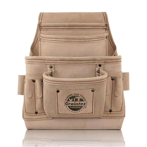 10 Pocket Beige Top Grain Leather Nail and Tool Pouch