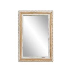 19.1 in. W. x 28 in. H Rectangle Framed Natural Wood and White Wall Mirror