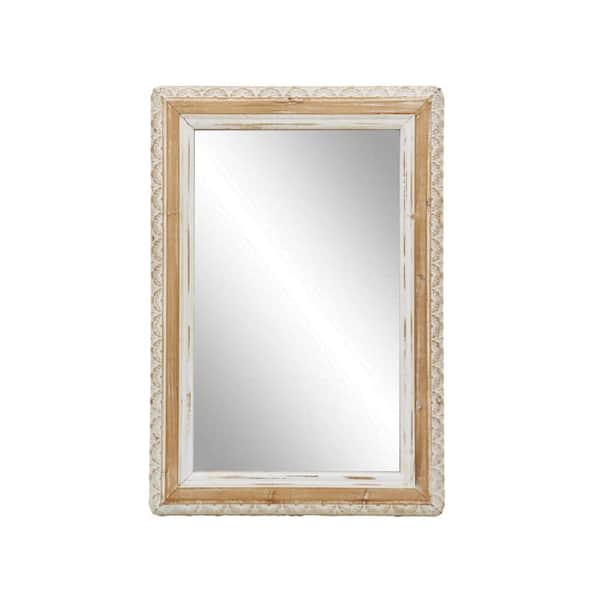 PARISLOFT 19.1 in. W. x 28 in. H Rectangle Framed Natural Wood and White Wall Mirror