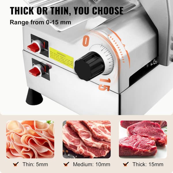 Bio Tek Meat Slicer, 1 Adjustable Slice Size Manual Slicer - 320W Operation, 0.25 Horsepower, Stainless Steel Deli Slicer, Built-in Sharpener, Fixed R