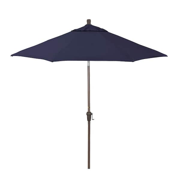 California Umbrella 9 ft. Champagne Aluminum Market Patio Umbrella with Crank Lift and Autotilt in Captains Navy Pacifica Premium