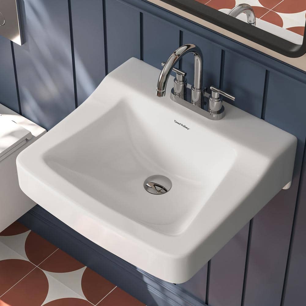 19'' White Ceramic Wall-Mount Bathroom Sink with Faucet Hole