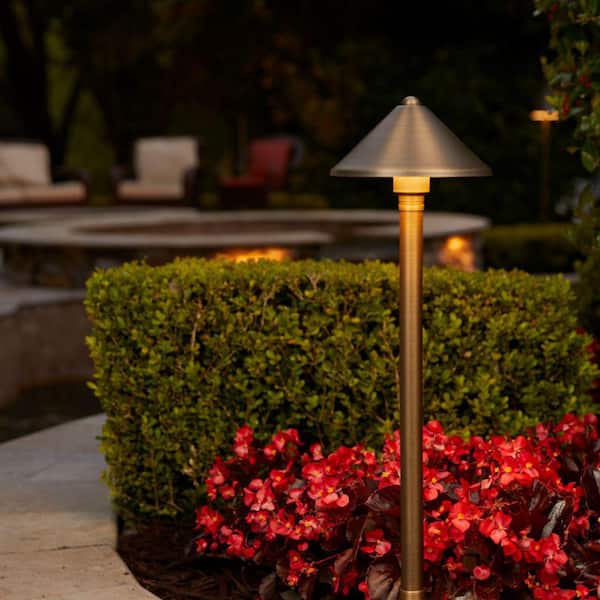 Low Voltage Bronze Hardwired Brass Conehead Path Light with 3W LED Bulb & Stake