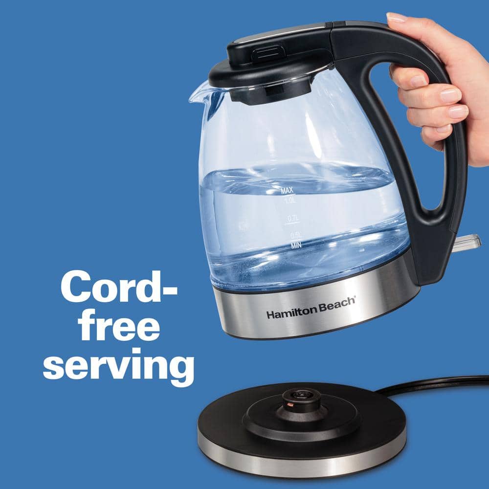 Hamilton Beach 1-Liter Glass Electric Kettle with Stainless Steel Accents