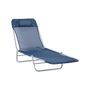 Outdoor Steel Folding Chaise Lounge with 6-Position Reclining Back, Breathable Mesh Seat and Headrest in Blue