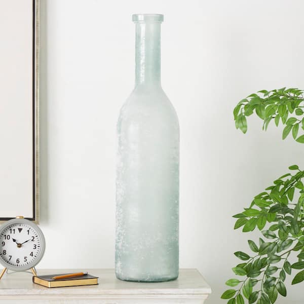 Litton Lane 29 in. Clear Handmade Frosted Spanish Bottle Recycled Glass Decorative Vase