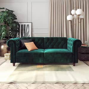 Furini Green Velvet Sofa Futon Mattress