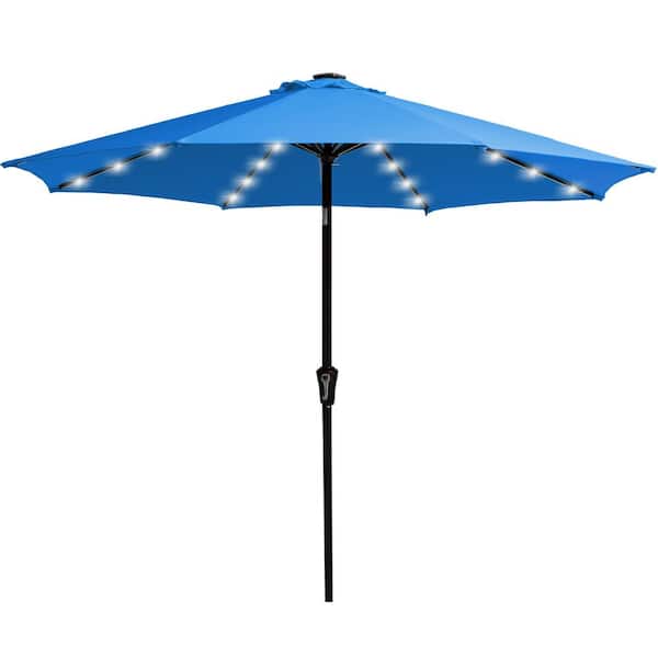 JEAREY 10 ft. Steel Outdoor Patio Market Umbrella with Lights in Blue
