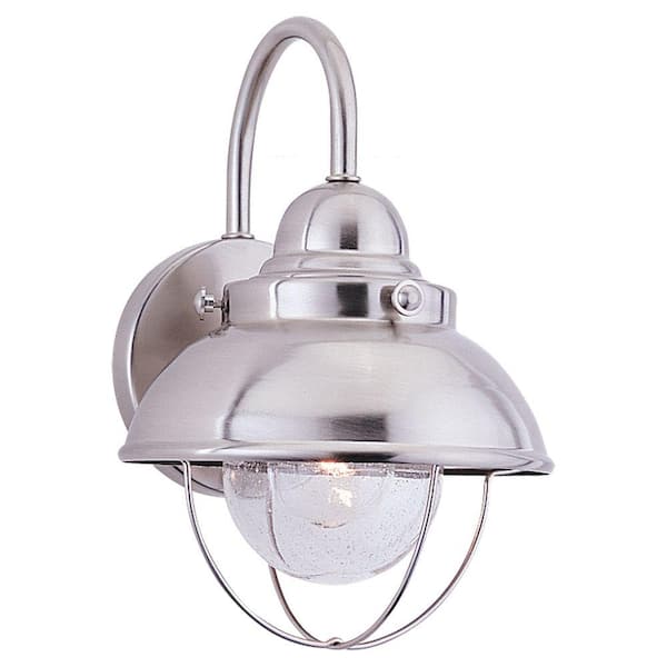 Generation Lighting Sebring 1-Light Brushed Stainless Industrial Nautical Outdoor Wall Lantern Sconce