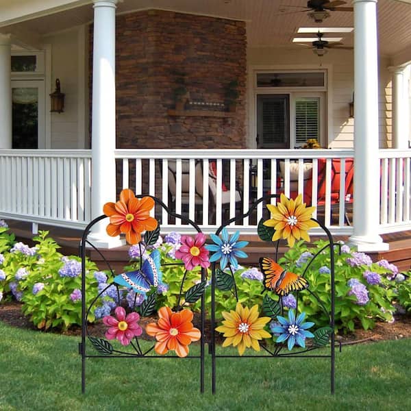 Garden Decor for Outside, Set of 2 Metal Fence Decorative Garden