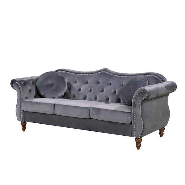 US Pride Furniture Bellbrook 80 in. Square Arm 3-Seater Nailhead Trim Sofa in Grey