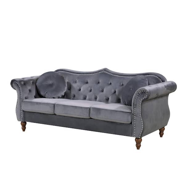 Bellbrook 80 in. Square Arm 3-Seater Nailhead Trim Sofa in Grey