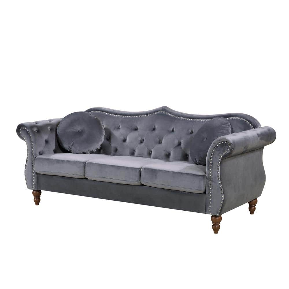 80 in. Square Arm 3-Seater Nailhead Trim Sofa in Grey price history on PriceWatchPro