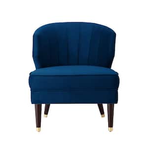 Harold Navy Velvet Accent Chair with Upholstered Armless