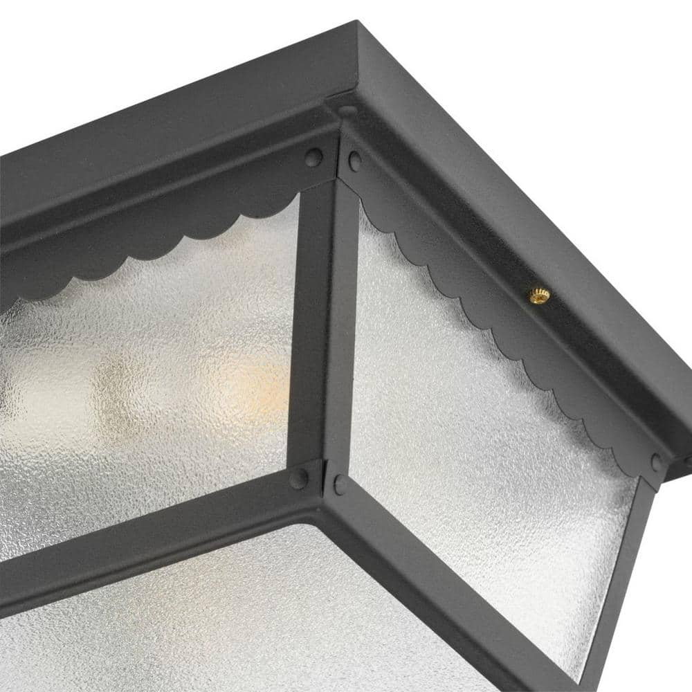 Matte Black and Textured Glass 2-Light Flush Mount
