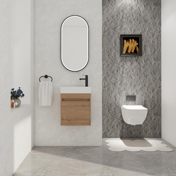 FUNKOL 18.11 in. W x 10.23 in. D x 22.83 in. H Plywood Wall-mounted Bath Vanity in Imitative Oak with White Resin Top