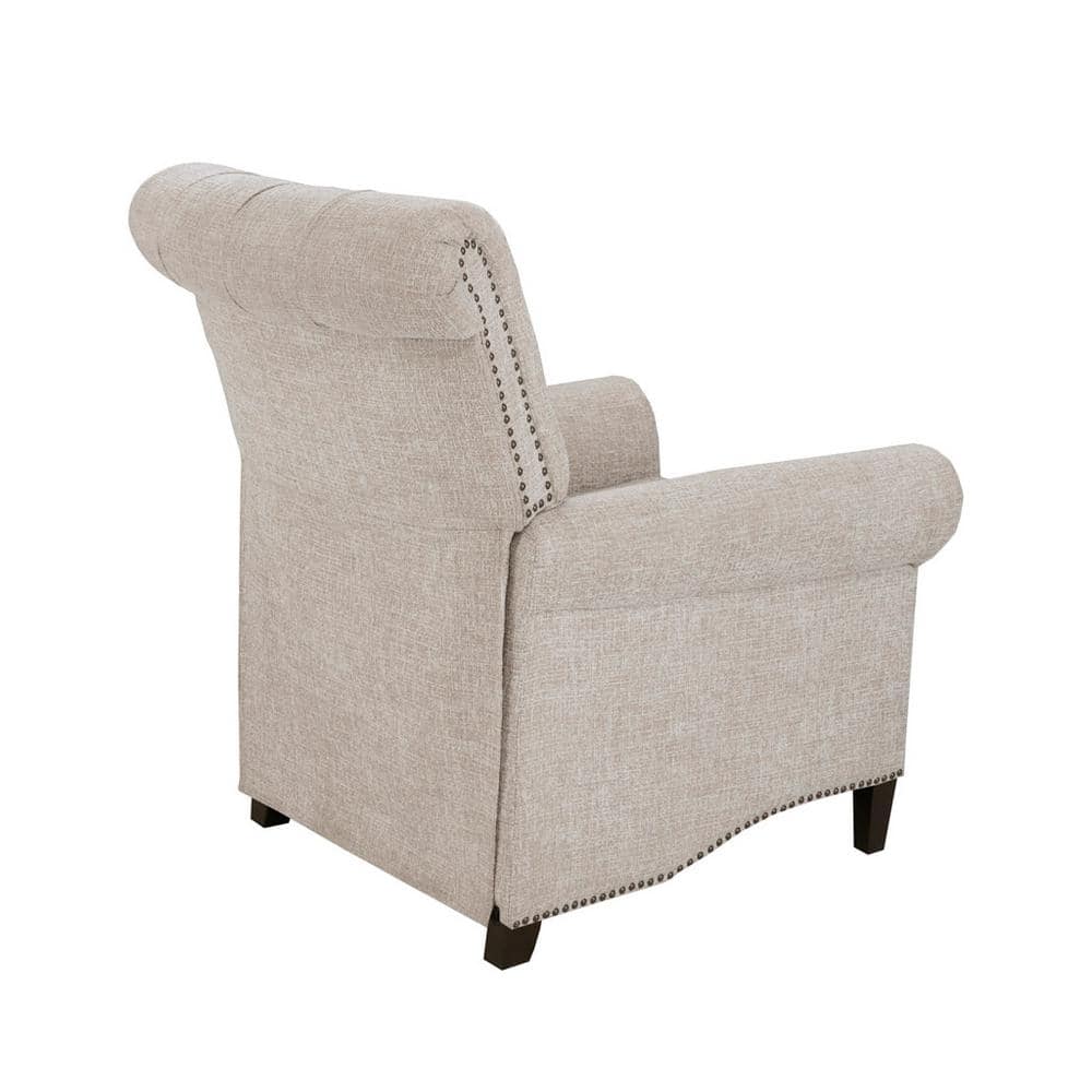 Elegant Cream Transitional Push Back Recliner with Tufted Back