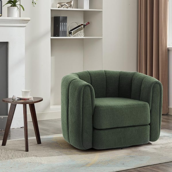 JUJABU Green Teddy Swivel Accent Barrel Chair with Upholstered for Living Room