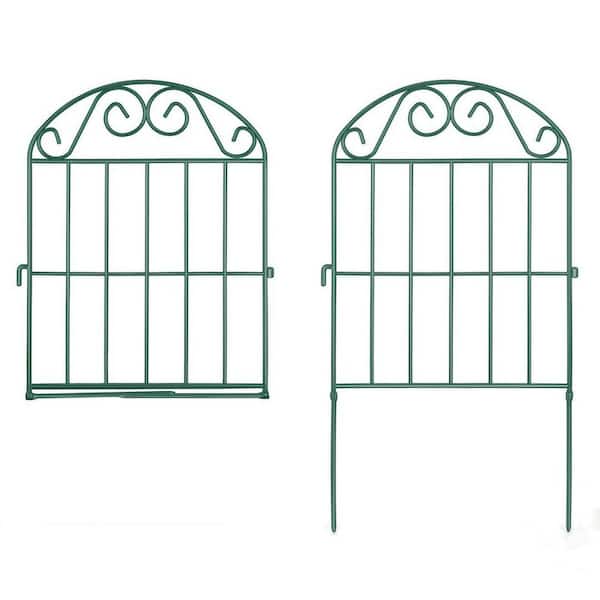 NVNOO 24 in. x 22 ft. Green Picket Arached Top Metal Fence Panel for Dogs, Flower Edging for Patio Yard (10-Pack)