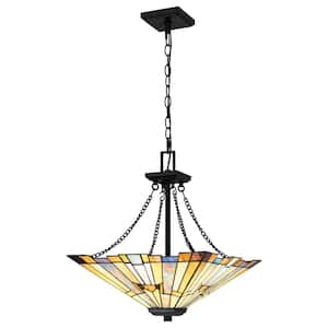 Waterville 3-Light Matte Black Shaded Pendant with Tiffany Glass Shade