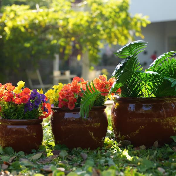 GOGEXX Set of 3, Handmade Rust Red 11.6 in. H Round Ceramic Plant Pots,  with Drainage Hole, Indoor Outdoor Flower Planters cyq-ps-black2 - The Home  Depot