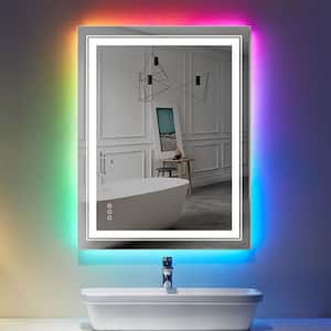 Iridescent 28 in. W x 36 in. H Rectangular Frameless RGB LED Lighted Defog Wall Mount Bathroom Vanity Mirror