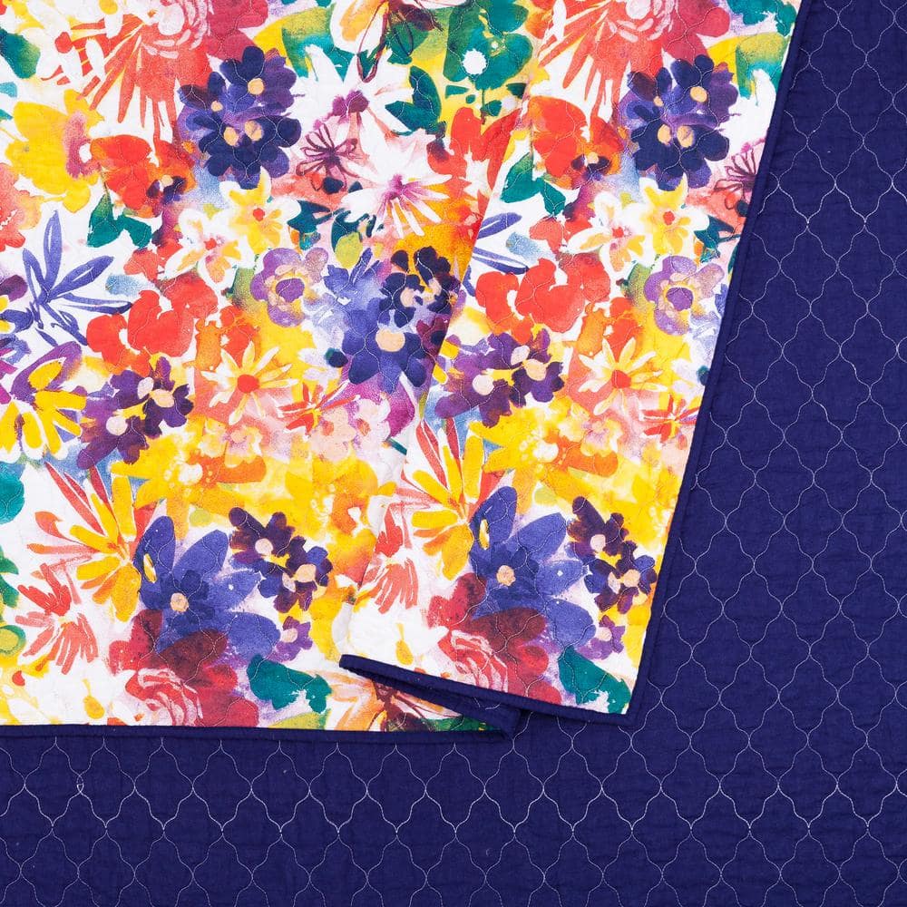 Vibrant Floral Cotton Twin Quilt Set in Purple and Yellow