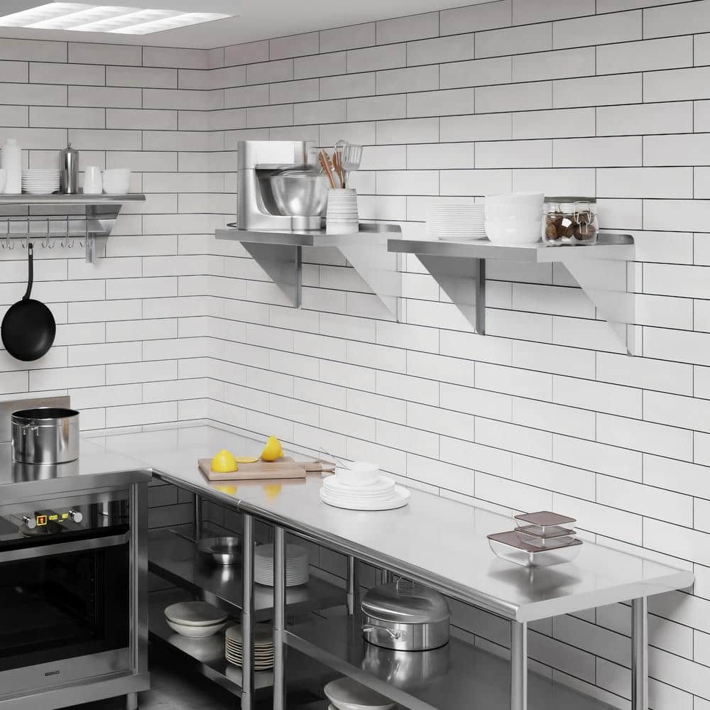 72" Stainless Steel Floating Wall Shelf with Brackets