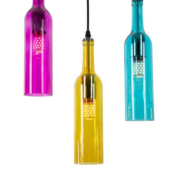 OUKANING 5-Light Black Retro Creative Wine Bottle Pendant