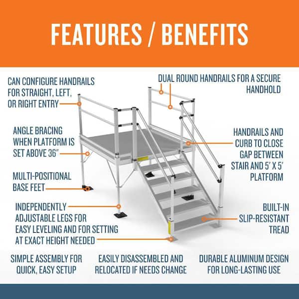 Pathway 3G Aluminum Stair Kit 36 in. to 45-3/8 in. with 5 ft. x 5 ft. Platform