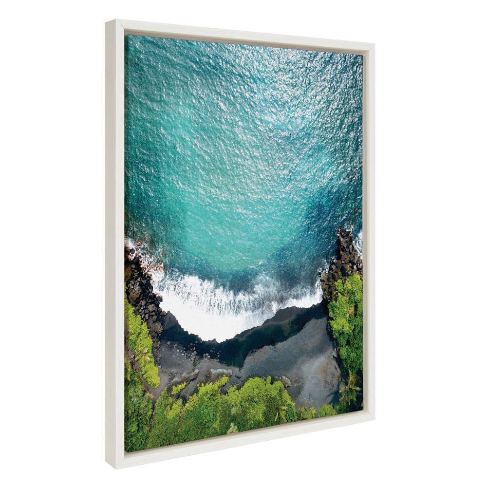Maui Black Sand Beach Overhead Seascape Framed Canvas Art