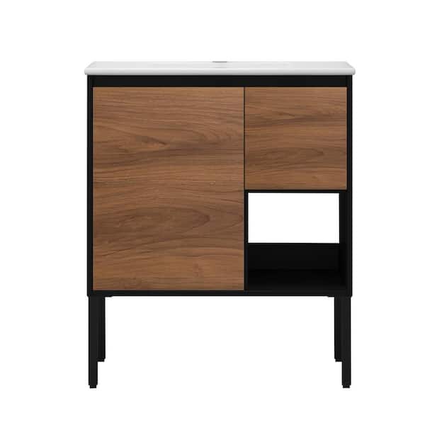 Boosicavelly 35.90 in. W 18.30 in. D 19.70 in. H Single Sink Freestanding Bath Vanity in Brown Ebony with White Resin Top