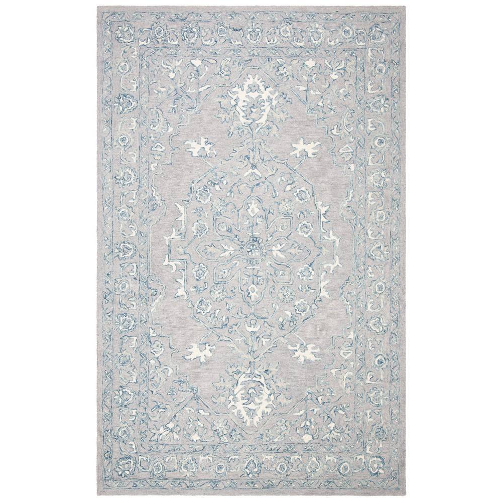 Light Grey and Ivory Wool Tufted 4' x 6' Area Rug