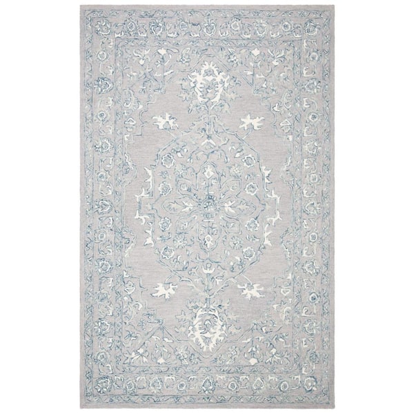 SAFAVIEH Micro-Loop Light Grey/Ivory 5 ft. x 8 ft. Floral Border Area Rug