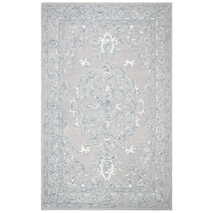 Micro-Loop Light Grey/Ivory 6 ft. x 9 ft. Floral Border Area Rug