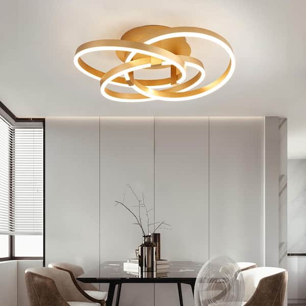 Carson 23.23 in. 3-Light Gold Metal Modern Integrated LED Semi Flush Mount Lighting Bedroom Ceiling Lights Fixtures