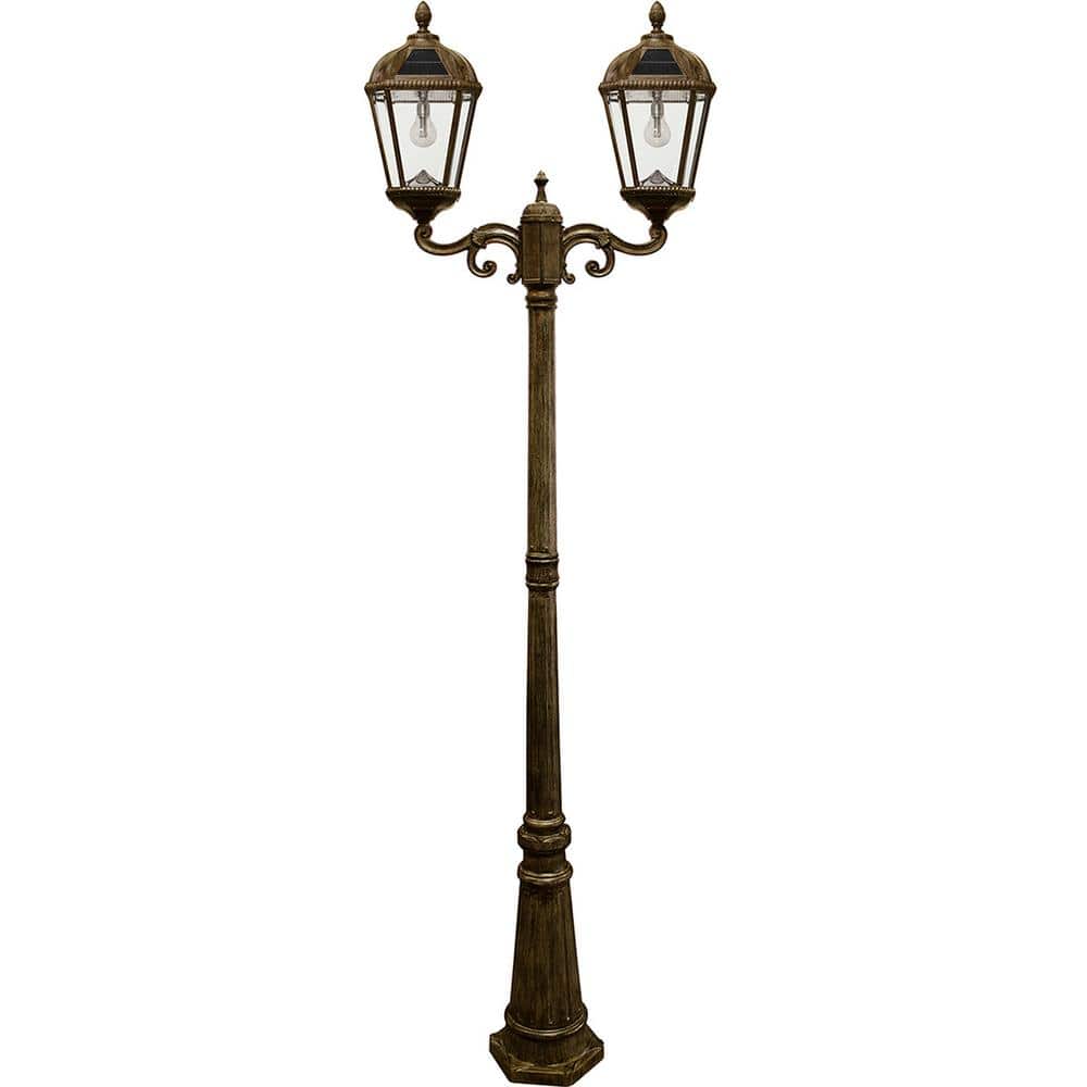 Weathered Bronze Double Head Solar Lamp Post with Beveled Glass