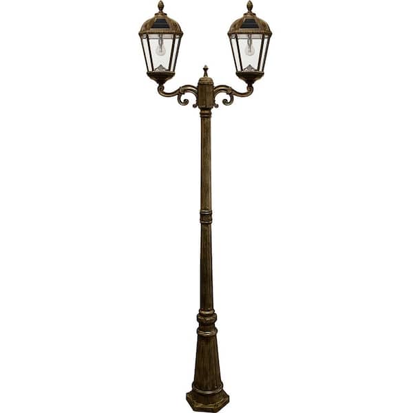 GAMA SONIC Royal Bulb Series 2-Light Weather Resistance Bronze Integrated LED Outdoor Solar Lamp Post Light Set with Light Bulb