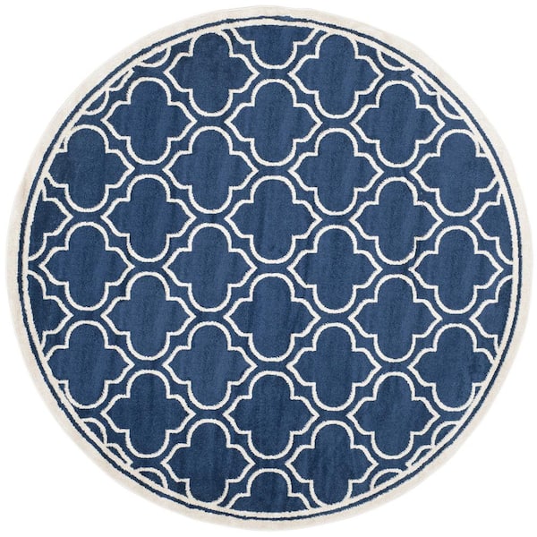 SAFAVIEH Amherst Navy/Ivory 7 ft. x 7 ft. Round Quatrefoil Geometric Area Rug