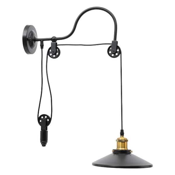 OUKANING 15.7 in. 1-Light Black Industrial Style Wall Sconce Wall Light with Metal Shade for Bedroom Staircase, No Bulbs Included