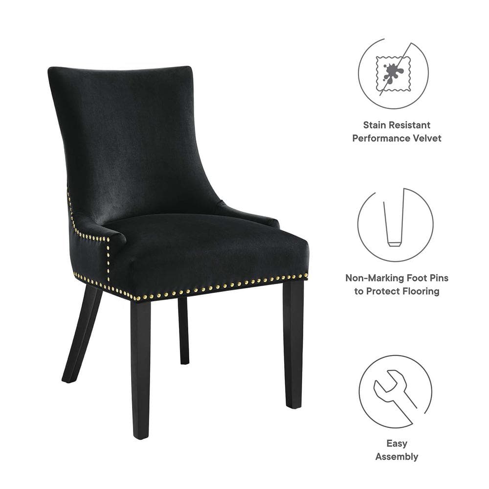 Marquis Hourglass Black Velvet Upholstered Side Chair with Wood Legs